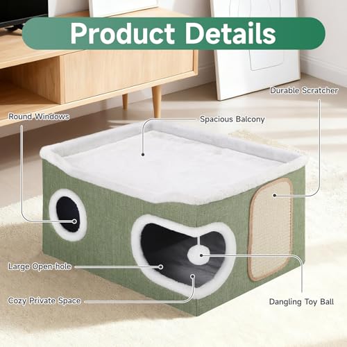 Shikha Extra Large Cat House Bed for Multi Cats with Scratch Pad Green - color: Green, size: Extra Large