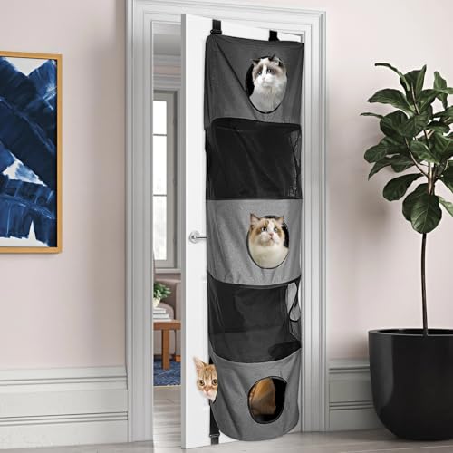 Homegroove 5-Level Door Cat Tree, Space Saving Door Hanging Cat Shelf, Multi-Level Polyester Hanging Cat Tree for Multi-Cats Family, Collapsible, Tool-Free Assembly, Fits Doors <80" (Grey, 5-Level)