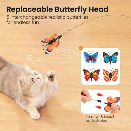 Potaroma Interactive Spinning Butterfly Cat Toy Wand, Rechargebale