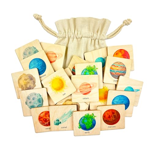 Montessori Wooden Space Memory Game, Solar System Matching Cards, Homeschool Preschool Kindergarten Activity, First Birthday Gift, Flashcard for Toddlers, Niece Gift, Preschool Materials (4.5x4.5cm) - size: 1.8x1.8"(4.5x4.5cm), style: Spaces