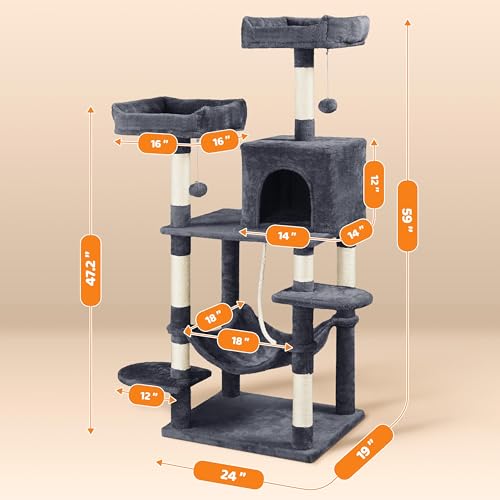 Yaheetech 59in Cat Tree Large Cat Tower with Scratching Posts, Pet Play House Climber Activity Center with Condo and Anti-Dump Device for Kittens/Cats, Dark Gray - color: Dark Gray