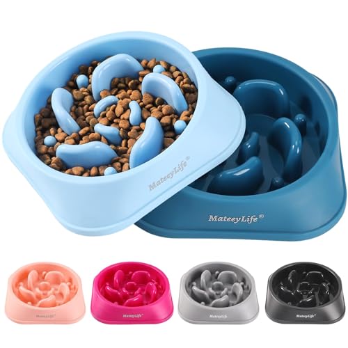 MateeyLife 2-Pack Slow Feeder Dog Bowls, 2 Cups, Dog Puzzle Feeder Bowl - color: A-LightBlue&DarkBlue, size: Medium