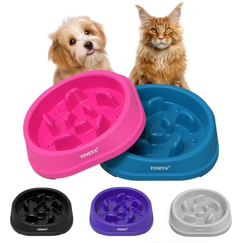 YINEYA 2PCS Anti-Choking Slow Feeder Dog Bowls Small Size Dog, Slow Feeder Cat Bowl, Supplies and Puzzle for Pet - color: A - DarkBlue & RoseRed, size: Small