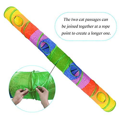 Andiker Cat Tunnel for Indoor Cats, 45" Long Rainbow Collapsible Kitten Tube with a Fun Ball and 2 Holes Cat Play Tunnel, Rabbit Tunnel for Kittens Exercising Hiding Training and Running(Colorful) - color: colorful