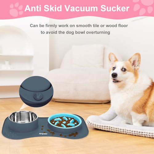 Slow Feeder Dog Bowls 3 in 1 Stainless Steel Food Water Bowl to Slow Eating - color: Light Grey, size: Small ＆ Medium Breed