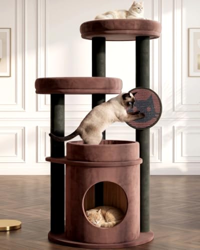 Maine Coon Cat Tree for Large Cats, Purrlato 46" Cat Tower, Stable Base - color: Brown
