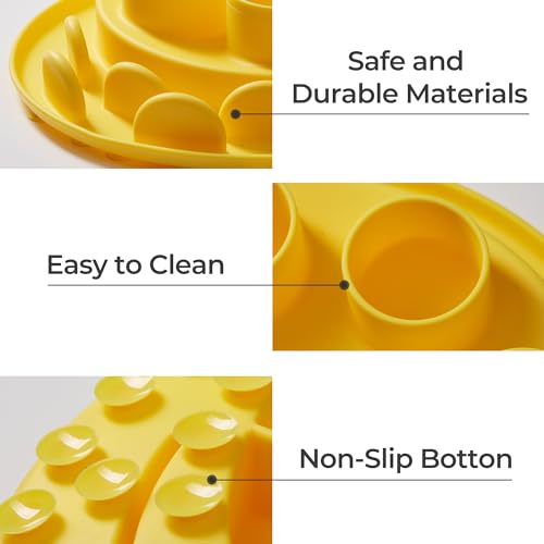Puzzle Feeder Slow Feeder, Interactive Cat Puzzle Toy for Mental Stimulation, Dishwasher Safe Silicone Enrichment Toys, Reduces Boredom and Trains Intelligence, Yellow - color: Yellow