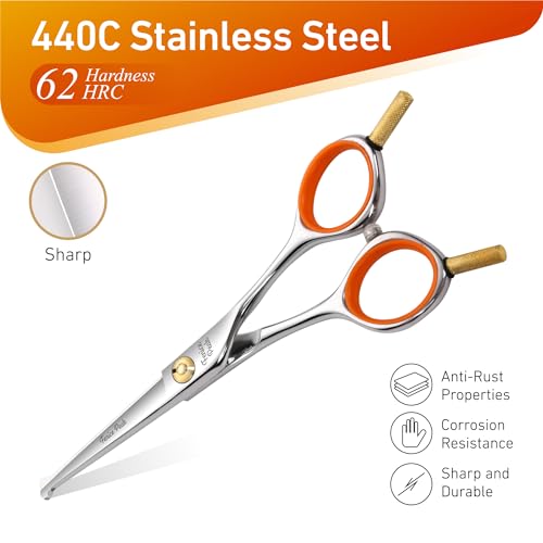 5'' Small Straight Scissors Lightweight Dog and Cat Grooming Scissors with Safety Round Tip JP440C Stainless Steel Sharp Blades for Body Facial Nose Ear and Paw Hair Easy Use - color: Straight, size: 5"