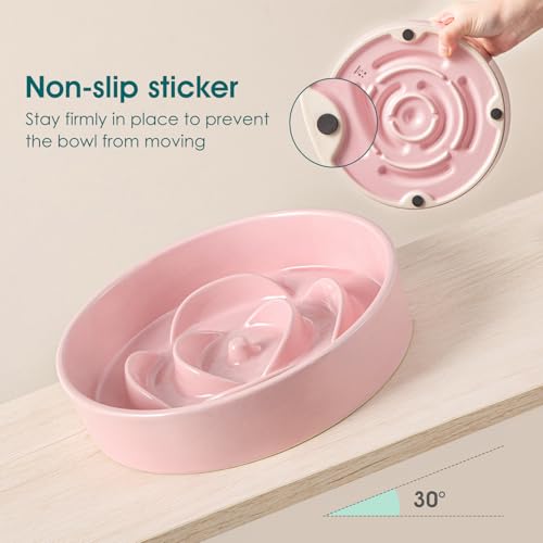 vancasso Ceramic Slow Feeder Dog Bowl, 1.5 Cup Puzzle Dish for Medium Breed - color: Pink, size: M - 1.5 Cups