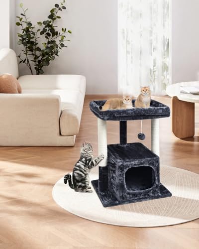 SYANDLVY 27IN Cat Tree for Indoor Cats Large Adult, Modern Activity Tower - color: Smoky