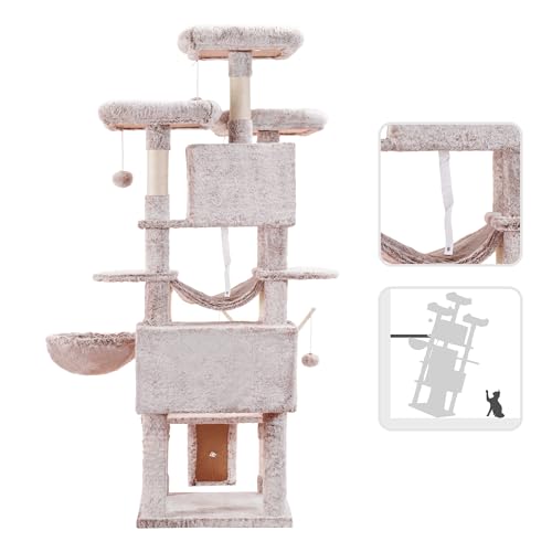 Hey-brother Cat Tree Tower with Stable Multi-Level Padded Perches, MPJ034MU - color: Muchroom