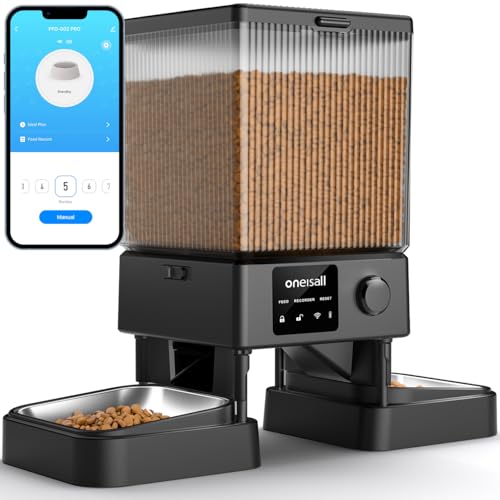 oneisall 5G WiFi Automatic Cat Feeder for 2 Cats, App Control, 20 Cups/5L - color: Black