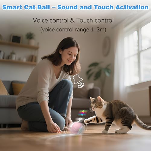 Upgraded 2.36 Inch Large Interactive Cat Toys Ball for Indoor Cats, Pink - color: Pink