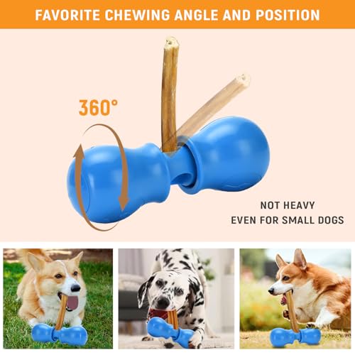 Bully Stick Holder - Improved Dog Treat Chew Holder,Fits Various Bully Sticks,Durable Safety Hold Device to Prevent Swallowed Ends and Choking, Small/Blue - size: Small, style: Bone