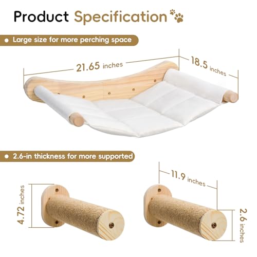 Cat Wall Hammock & Steps Set - Wall Mounted, 21 * 18 in for Large Cats - Screw-in Climbing Play Set