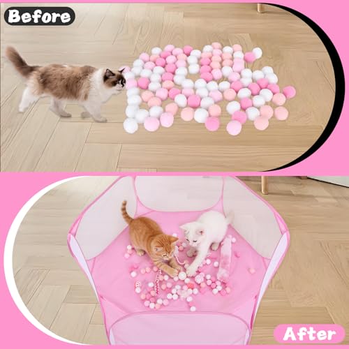 Foxtell Pink Cat Ball Pit Include 115 PCS Interactive Cat Toys for Indoor Bored Self Play Enrichment Toy for Indoor Cats Interactive Fun and Exercise