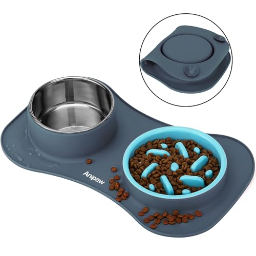 Slow Feeder Dog Bowls 3 in 1 Stainless Steel Food Water Bowl to Slow Eating - color: Light Grey, size: Small ＆ Medium Breed
