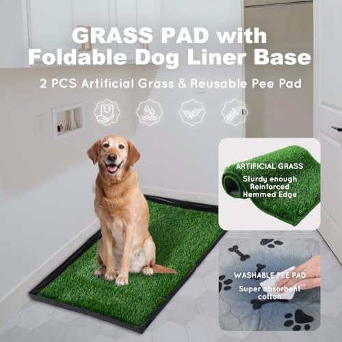 HQ4US 4LEGS Grass Pee Pads for Dogs Potty with Foldable Dog Litter Box - size: Large for Dog＜ 28" Length