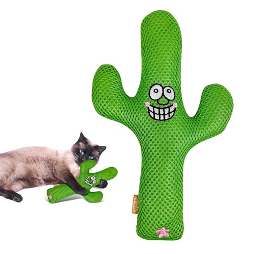 TTcat Large Cactus Silvervine Cat Toy Pillow, Durable Mesh Chew Toy for Indoor Cats, Interactive Kitten Teething Toy, Cat Kick Stuffed Toy for Bite, Play and Relax, 9.45 Inch Big Size Cat Kick Toy.