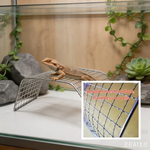 Stainless Steel Reptile Climbing Net – Basking Platform for Bearded Dragon, Leopard Gecko, Blue-Tongued Skink, Turtle – Durable Basking Rock & Ramp for Tank Accessories, Reptile Bed for Sunbathing - size: 30*10CM / 11.8*3.9IN