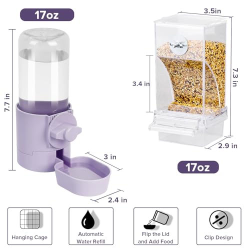 lemtrflo No Mess Bird Feeder Water Dispenser Set, Bird Feeder for Cage - color: Purple