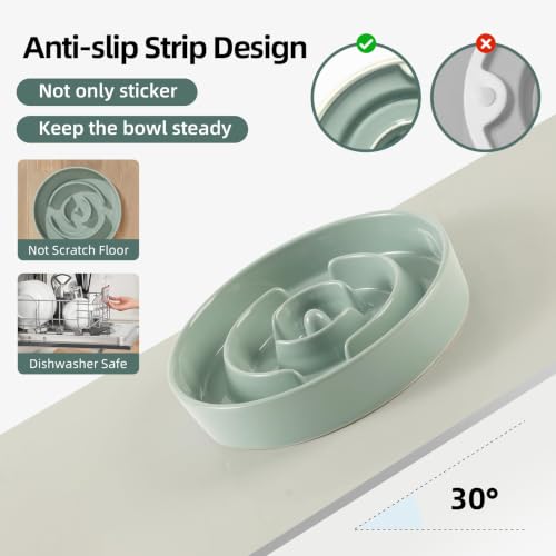 Havniva Ceramic Slow Feeder Dog Bowls, 8.3 in Slow Feeder for Medium Breed - color: Light Green