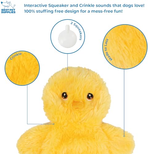 Best Pet Supplies Interactive Squeaky Dog Toy - Baby Chicken, Yellow - color: Crinkle Chicken (Yellow), size: Large