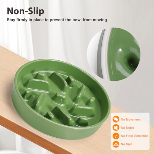 Ceramic Slow Feeder Dog Bowl, 2 Cups Maze Puzzle Dish to Slow Down Eating - color: Maze - Green