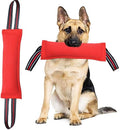Clysoru Tug Toy for Dogs Tug of War Dog Toy with 2 Strong Red Band Handles Lasting Training Equipment Puppy to Large Dogs Interactive Toy Best for Tug of War Pull Indestructible Rope Toys (Vermeil) - color: vermeil