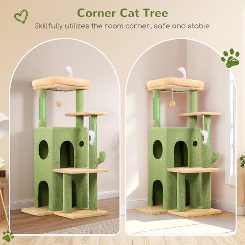 Globlazer Cactus Cat Tree Tower for Indoor Cats Large Adult, FC50, Green - color: Cactus, size: XL