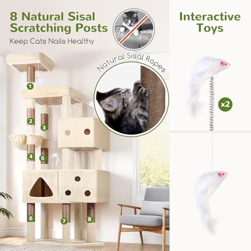 Globlazer Extra Large Cat Tower for Big Cats 20 lbs, 81in, F81, Beige - color: Beige