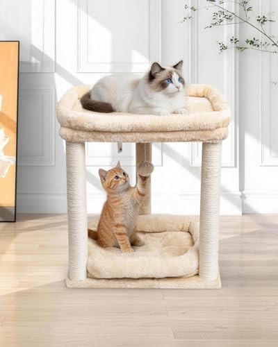 SYANDLVY Small Modern Cat Tree with 2 Levels Perch Platforms for Kittens - color: Beige