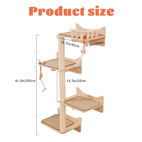 Wall Mounted Cat Tree, Cat Wall Shelves with Sisal Mats - size: 7 pcs