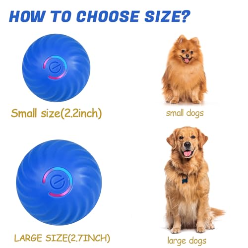 Interactive Dog Ball, Automatic Moving Toy Ball with Cover for Large Dogs, Self Rolling Best Boredom Toys for Gift, Dog Toys to Keep Them Busy(Medium:2.7inch) - color: Blue, size: M 2.7in