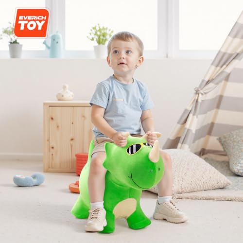 EVERICH TOY Bouncy Dinosaur Hopper Toys, Plush Animal Toy for Toddler 18M+ - color: Green Dinosaur