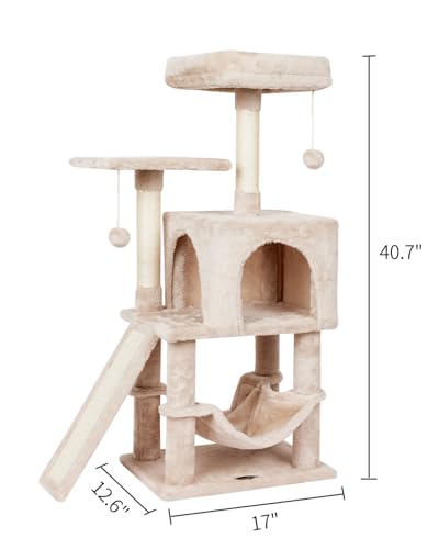 Cut Cat Tree Cat Tower Condo with Hammock Kittens Scratching Post Beige - color: Beige