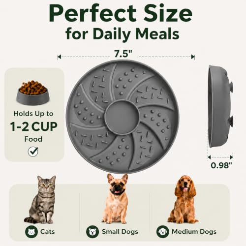 Slow Feeder Dog Bowl Silicone Suction Cup Anti Spill Dogs Cats Grey - color: Grey