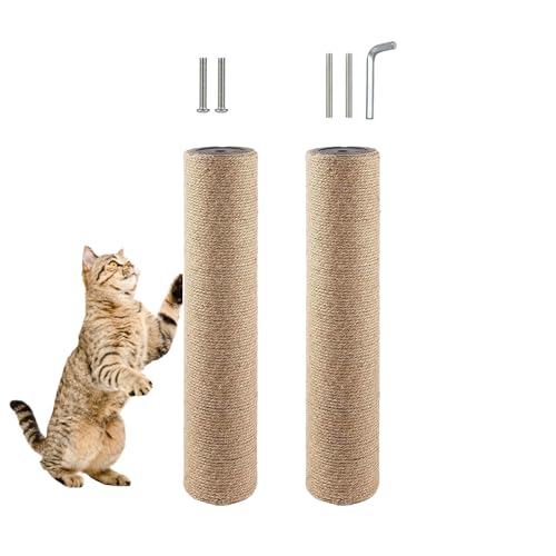 2 Pcs Cat Scratching Post Replacement for Indoor 15.7 x 3.1 Inches Cats Tree Replacement Parts Natural Sisal Cat Scratch Posts Refill Pole Part with M8 Screws Spare Cat Furniture Accessories - color: 【2 Pcs+Brown 】