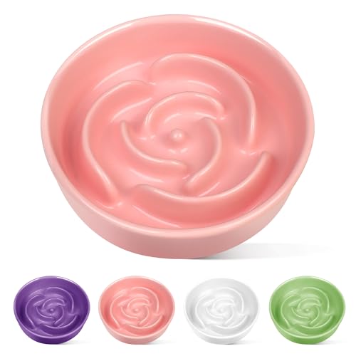 TRUVIC Ceramic Slow Feeder Dog Bowls, 1.5 Cup Puzzle Slow Feeder Bowls for Fast Eaters, Ceramic Dog Food Dish no Black Chin, Puzzle Bowl for Medium Dogs, Pink - color: 02-Pink, size: M-1.5 Cups