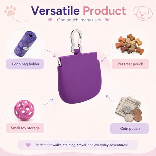 YUXIANLB Silicone Dog Treat Pouch One-Hand, Clip on Portable Small Pocket Size Convenient Training Bag Container Enhanced Stability with Pull Tab Auto Closing Lid for Easy Pet Training Walking
