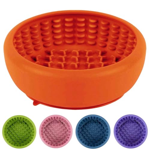 Dog Slow Feeder Lick Bowl, Freeze Lick Mat with Suction Cup - color: Orange, size: Large