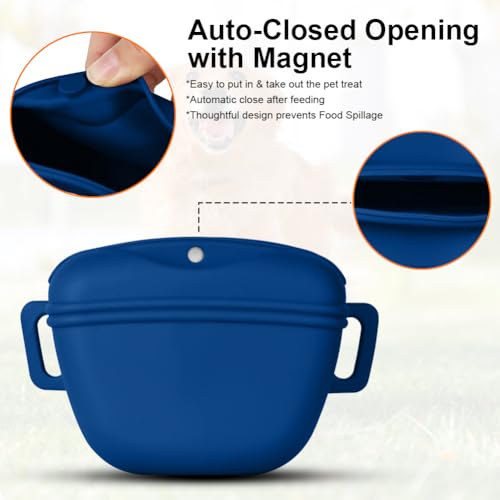 AOMIG Dog Treat Pouch with Training Clicker, 1.67 Cup Silicone Dog Treat Bag with Stronger Magnetic Closure, Portable Pouches for Pet Training Walking Premium Fanny Pack with Waist Belt(Dark Blue) - color: Dark Blue