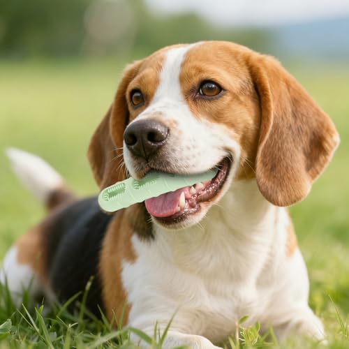 Sausage-Shaped Dog Chew Toy with Teeth Cleaning Bristles (Green) - color: Green