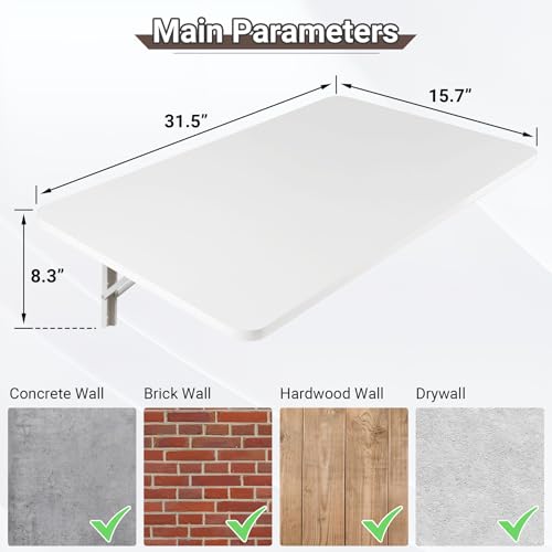 Neoaider Upgrade Wall Mounted Folding Table 31.5”L x 15.7”W, White - color: White, size: 31.5" x 15.7"