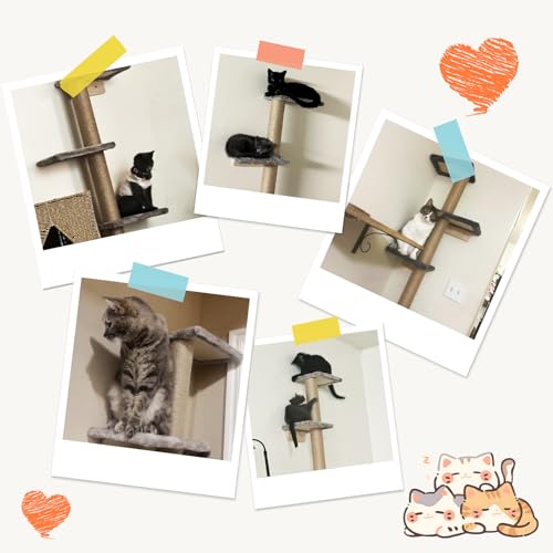 PAWSCRAT 5-Tier Wall-Mounted Cat Tree, 80-Inch Sisal Post, Beige - color: Beige