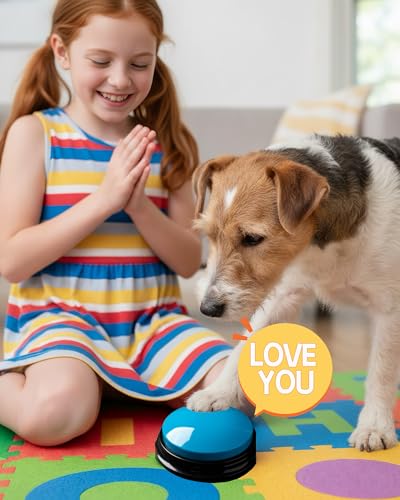 Dog Talk Buttons Voice Recording Button for Communication and Pet Training 30-Second Record & Playback Talking Button for Study, Office, Family, and Kids (Blue, one) - color: Blue