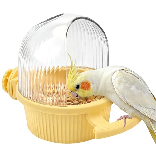 Litewoo No Mess Bird Feeder for Cage Parrot Seed Food Water Bowl (Yellow) - color: Yellow