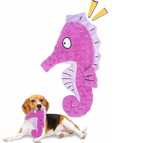Artinova Dog Toys Squeaky Crinkle Purple Seahore, 1 Pack. No Stuffing Dog Toys for Puppy Teething Chewing, Durable Interactive Toys for Medium and Large Dogs