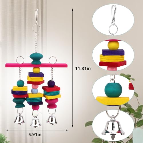 Hypeety Wooden Blocks Bird Chew Toys Natural Hanging Chewing Toy with Bells - color: Wooden Hanging Swing