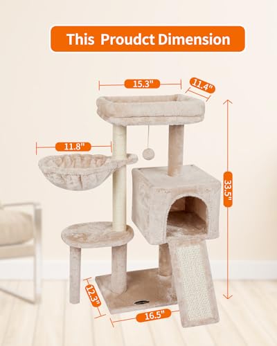 Cute Cat Tree Kitten Cat Tower Condo Furniture Scratching Posts Hammock - color: Beige